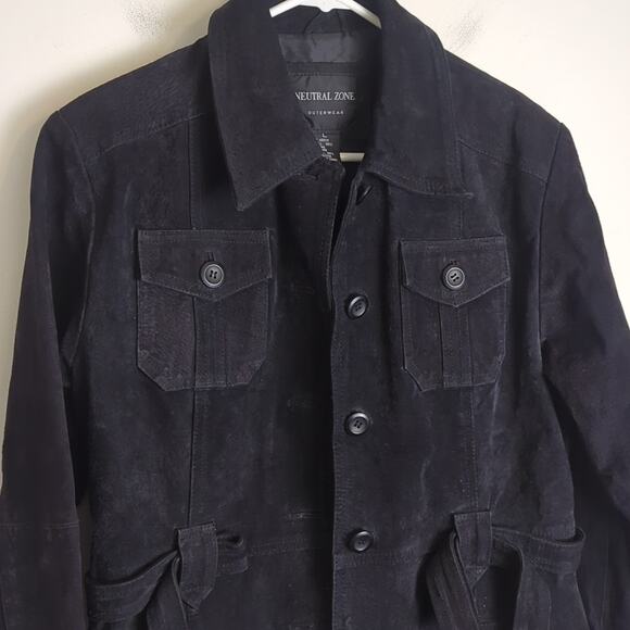 100% Genuine Leather Trench Style Lined Black Jacket Women's Size Large - Picture 2 of 13